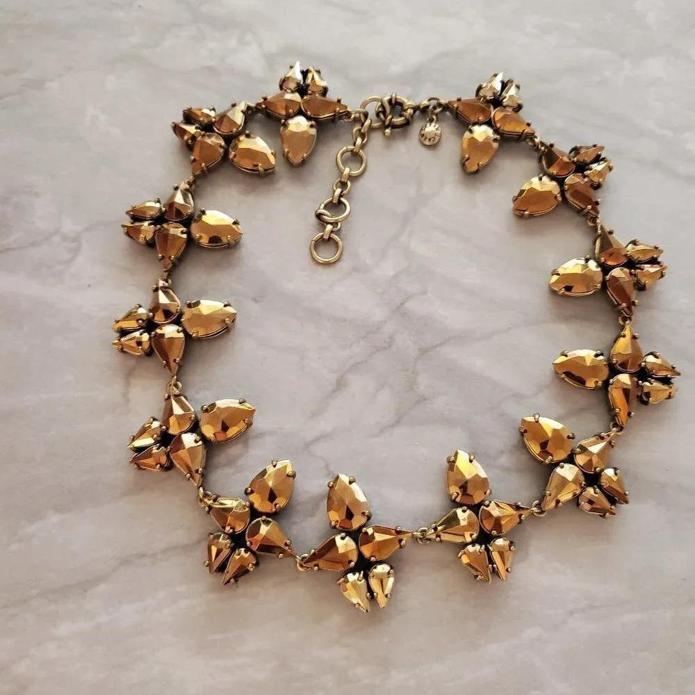 ✨ J.Crew Gold Rhinestone Crystal Cluster Statement Necklace ✨